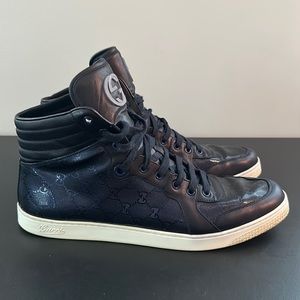 Authentic Gucci gg imprime praga soft sneaker high top mens 13.5. Dark Blue.